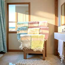 Load image into Gallery viewer, Buttery soft, 100% authentic, full length, beach and home, linen Turkish Towels with tassels