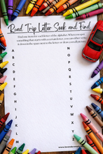 Load image into Gallery viewer, Road Trip Kids Activity Packet: 5 Activity Pages Mailed to You + Dot Stickers and Crayons + Road Trip Resource Guide (Influencer)