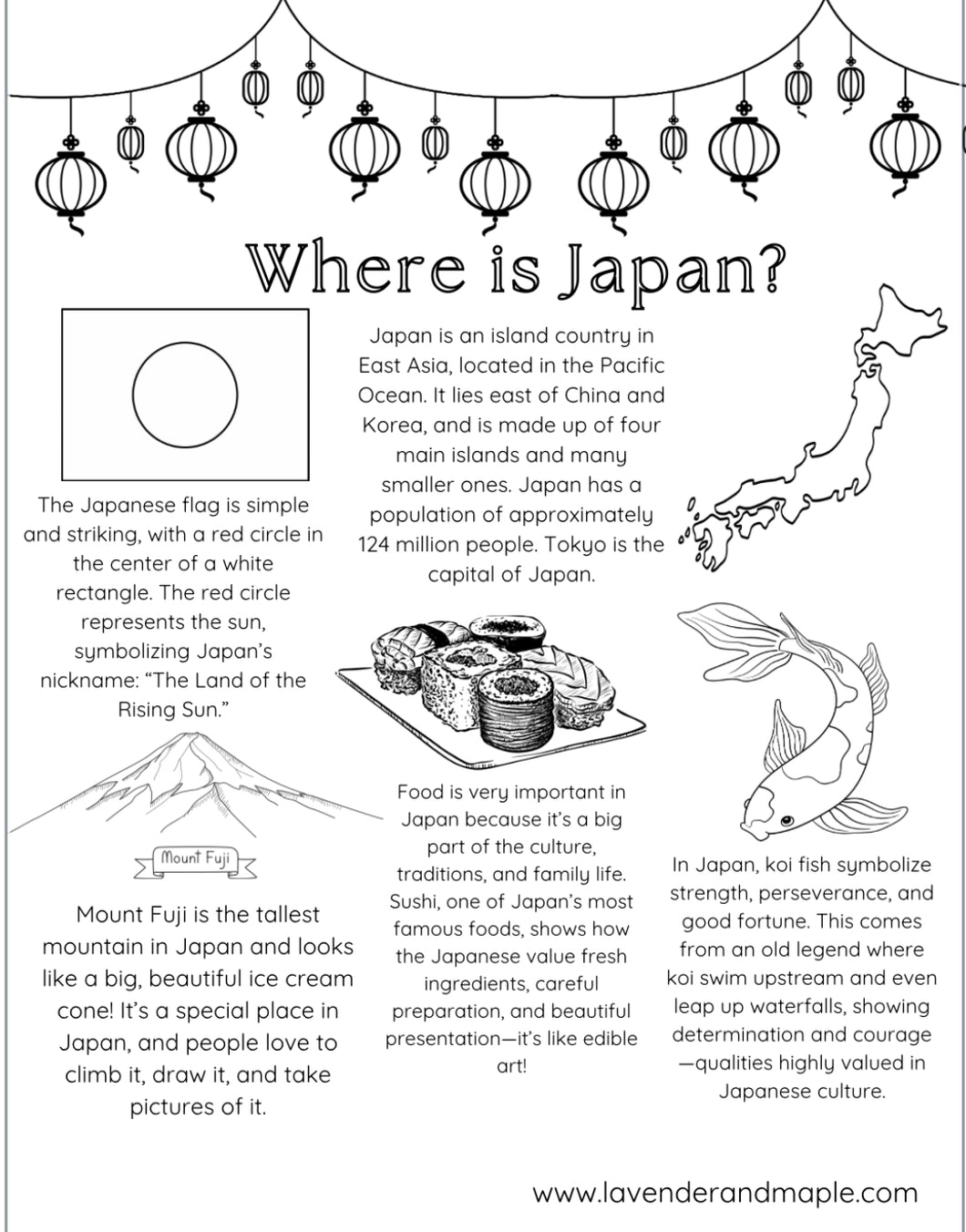 Where is Japan? Set of 5 Coloring Pages for Kids Download