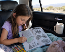 Load image into Gallery viewer, Road Trip Kids Adventure Coloring Book of 26 Countries Mailed to You + License Plate Game, Road Trip Bingo Card and Other Road Trip Games Instant Download
