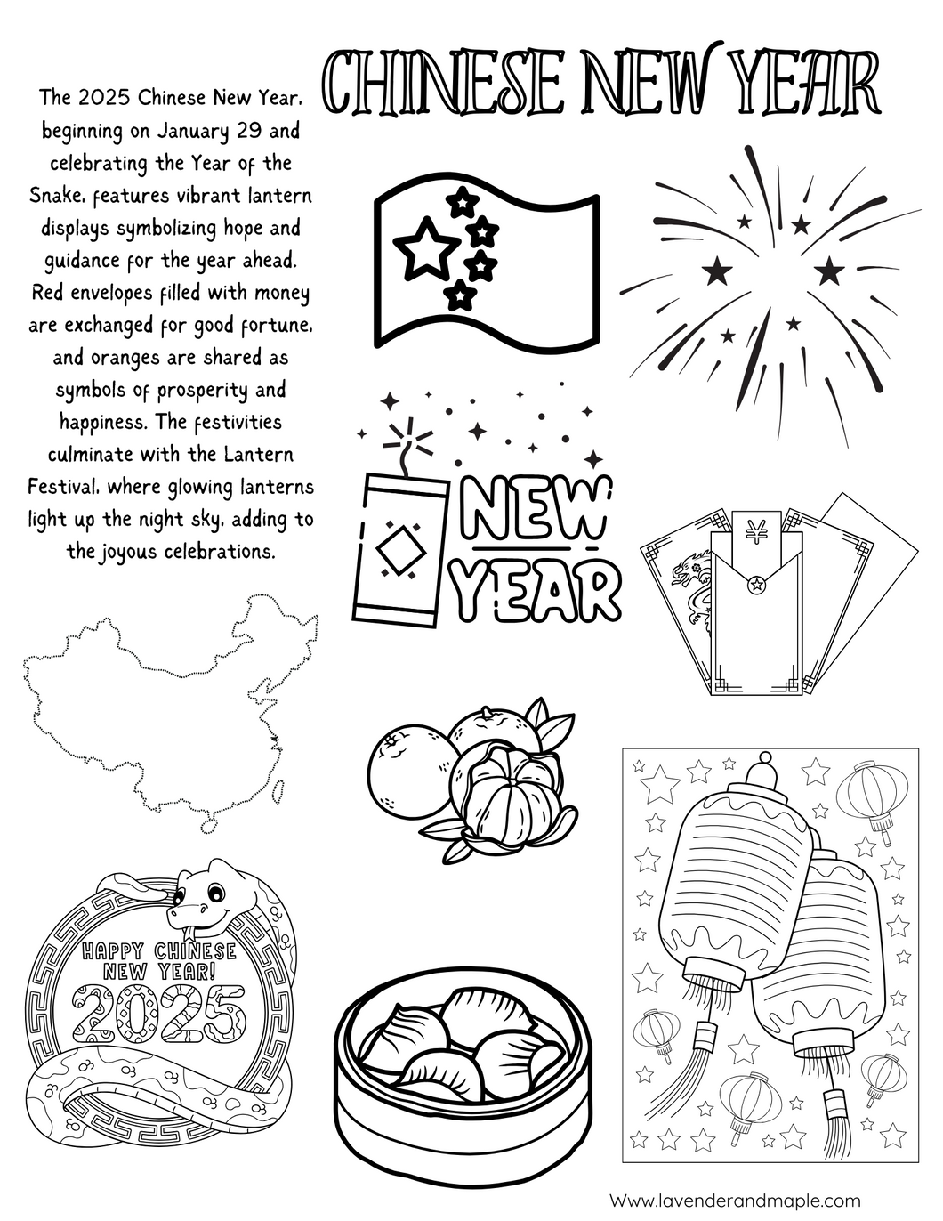 Chinese New Year Coloring Pages Instant Download