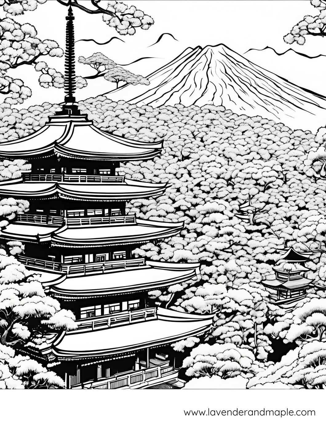 Pack of 5 Japan Adult Coloring Pages