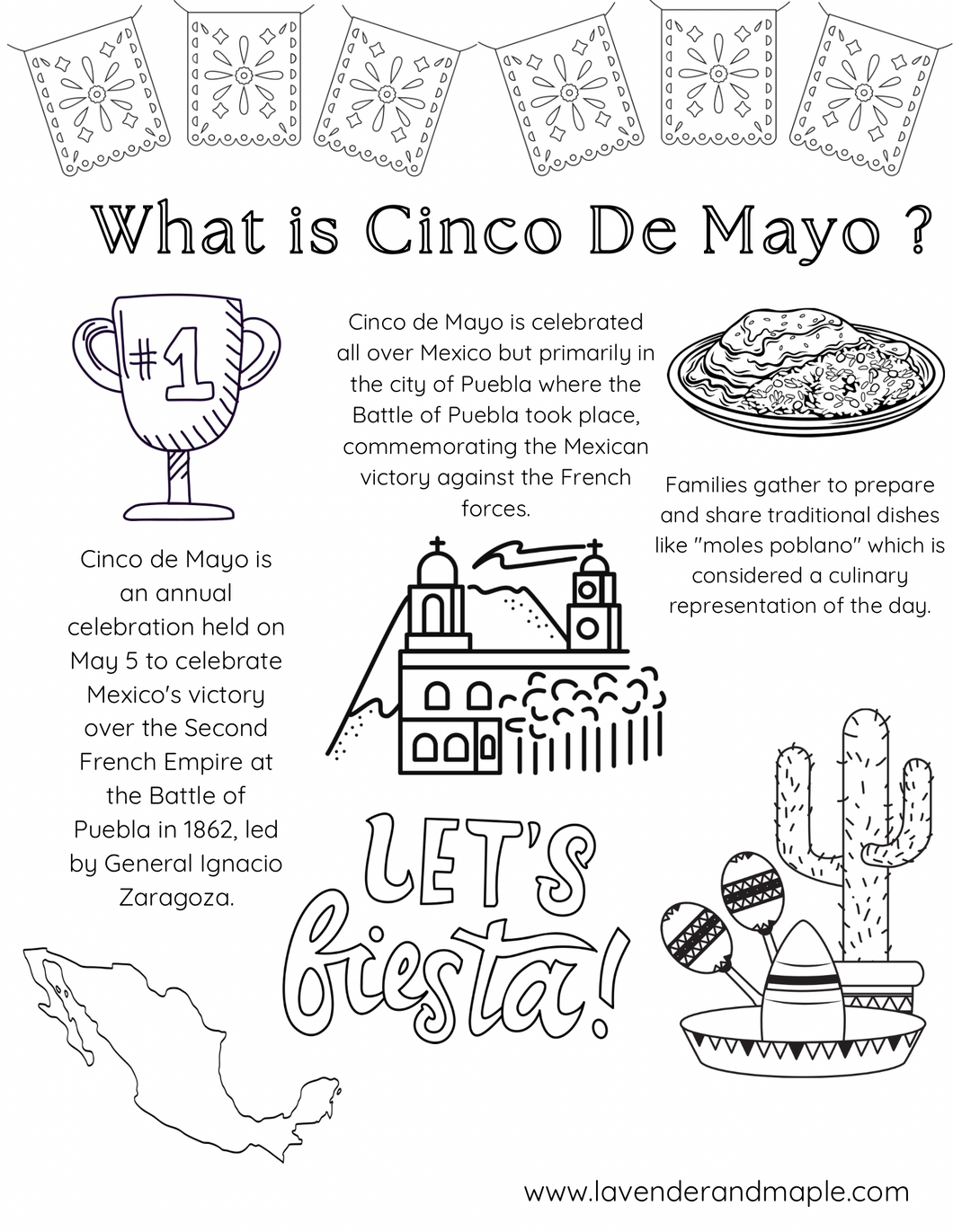 What is Cinco de Mayo? Coloring Pages for Kids Digital Download