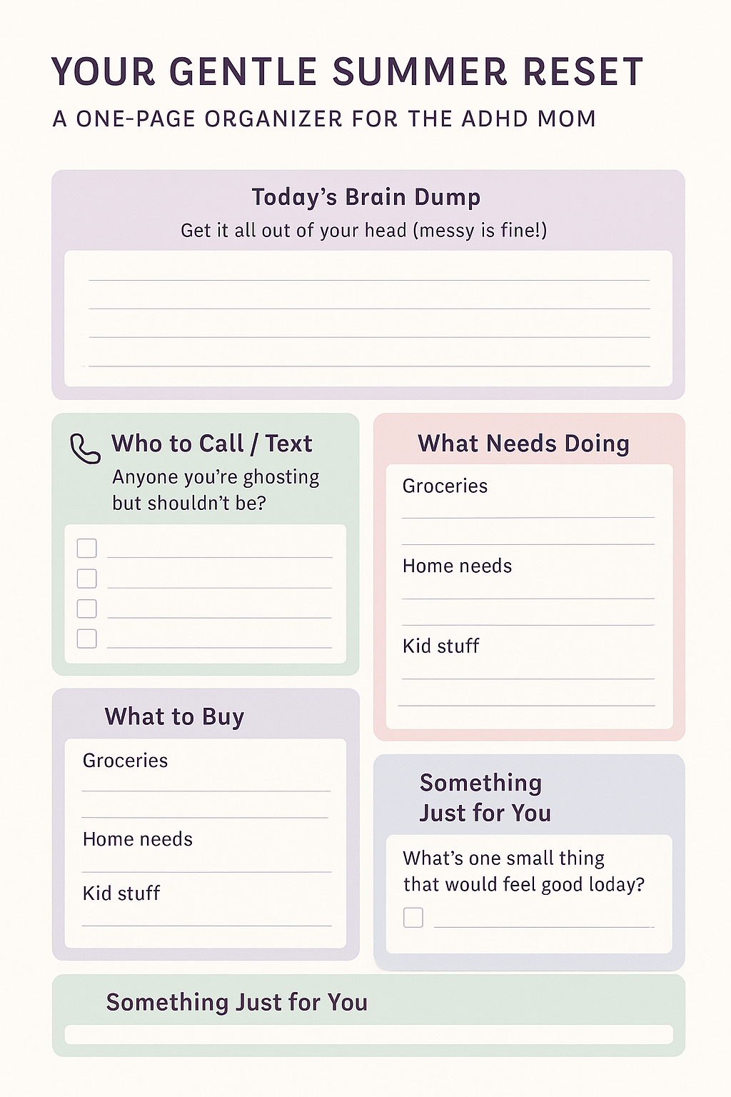 Gentle Summer Reset ADHD Organizer Download